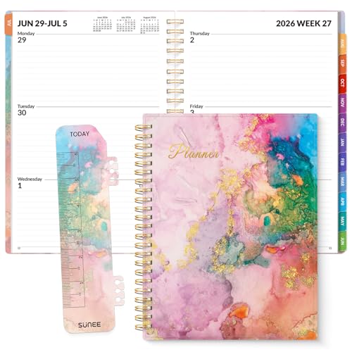 SUNEE Academic Planner 2026-2027 – Weekly & Monthly Planner, July 2026 to June 2027, 6.4"x8.3", Thick Paper, Tabs, Pockets, Bookmark, Spiral-Bound, Student Teacher Organizer, Marble - color: Marble