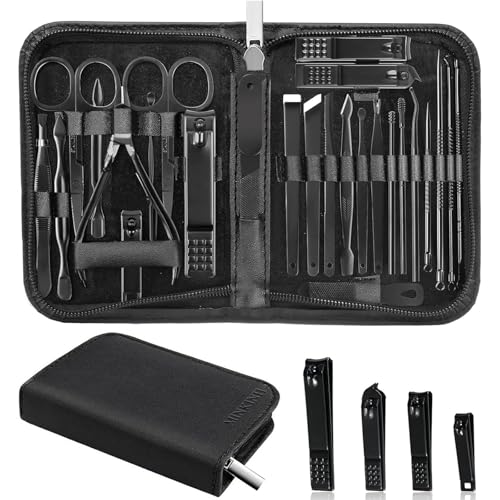 MINKINH Manicure Set Professional Nail Clipper Kit-26 Pieces for Men, Black - color: Black
