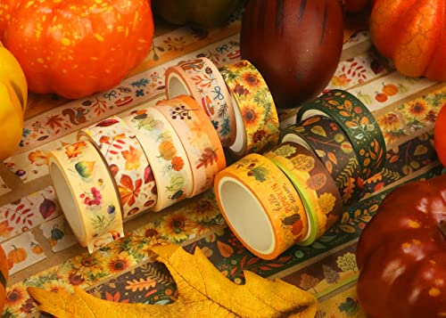 YUBBAEX 10 Rolls Four Seasons Washi Tape Set Yellow Leaves & Flowers Masking Decorative Tapes (Autumn) - color: Autumn