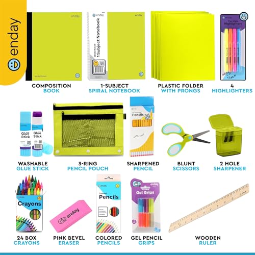 Enday Back to School Supplies for Kids, School Supply Box Grades K-5 - color: Green, size: 1 Kit