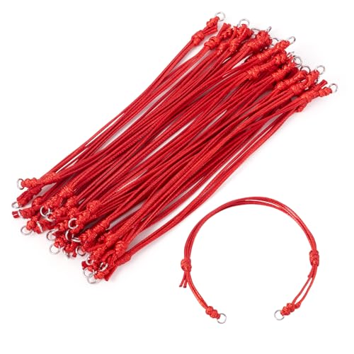 20Pcs Dark Red Adjustable Braided Cord Colorful Waxed Thread Half Finished Bracelet with Jump Rings for Wrist DIY Women Jewelry Making Friendship Fashion Bangle Accessory - color: Dark Red
