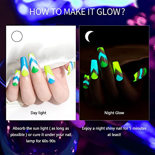 RARJSM Gel Nail Art Polish, Glow In The Dark Gel Liner Art Set Luminous Painting Gelpolish For NailArt Fluorescent Bright Colors Hot Pink Neon Yellow Green Blue Orange Nail Kit For Christmas - color: Neon