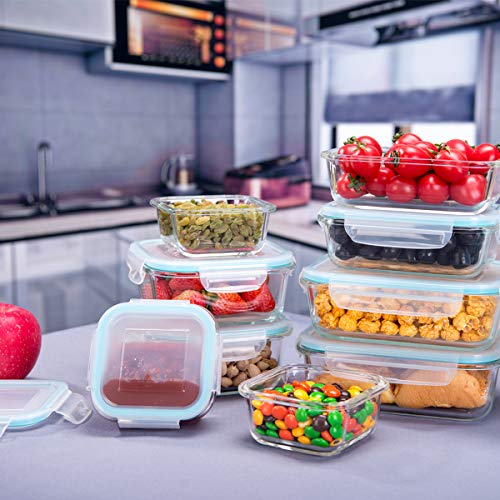 S SALIENT 18 Piece Glass Food Storage Containers with Lids, Glass Meal Prep Containers, food storage Containers for Food Storage, BPA Free & Leak Proof (9 lids & 9 Containers) - color: Blue, size: 18-Piece-Blue