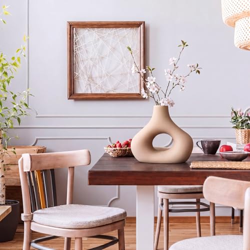 Patelai Set of 2 Mid Century Modern Home Decor Donut Vases, Brown - color: Brown