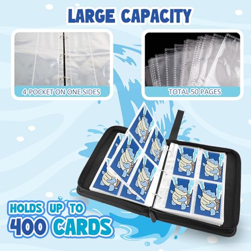 Premium Collectible Trading Card Albums，Card Binder Fits 400 Cards with 50 Removable Sleeves，Display Game Card Case book Holder, Turtle Themes - color: Turtle Cartoon