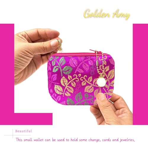 Handmade Women Coin Purse Brocade Zipper Wallet Rosary Pouch Silk Jewelry Bag - MagentaPro - color: MagentaPro