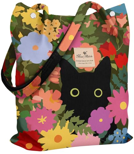 Miss Adola Corduroy Tote Bag for Women Cute Design - color: Cat in Flower