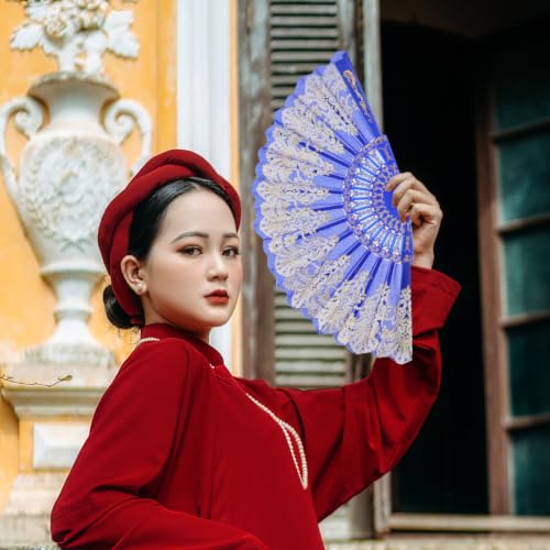 Chinese Style Folding Fan Blue for Weddings Festival Performance Decor - color: Blue