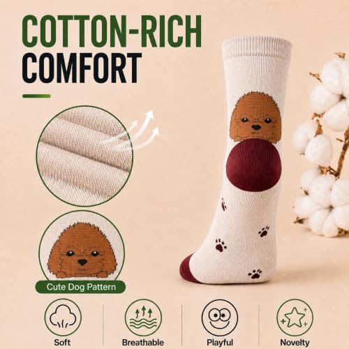 KONY Women's Animal Socks, Cotton Crew Fun Novelty Gifts, 5 Pairs - color: Dogs Pattern - 5 Pairs