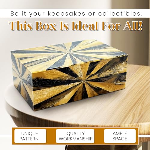 Perilla Home Home Decor Decorative Storage Wooden Box Small Yugen Organizer Tool Stash Card Craft Treasure Trinket Memory Keepsake Jewelry Box for Men and Women, Gifts For All, Black, Yellow and Brown - color: Black & Yellow