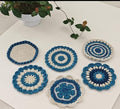 Handmade Crochet Floral Coaster, Absorbent Blue Coaster, 3.9 inches