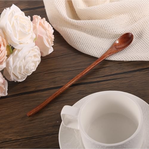 2pcs Long Wooden Spoon, 9.25in/23.5cm Long Handle Wood Honey Spoon