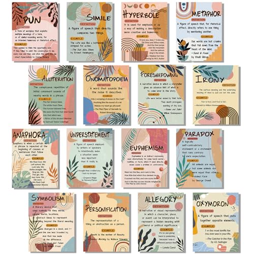 Qeeenar 16 Pcs Figurative Language Posters for Classroom, Vintage Boho