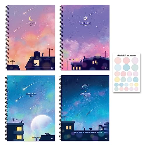 Korean Aesthetic Spiral Notebook Set, 4 Pack, Cute Scenery Design, Blank - style: Unlined Notebook