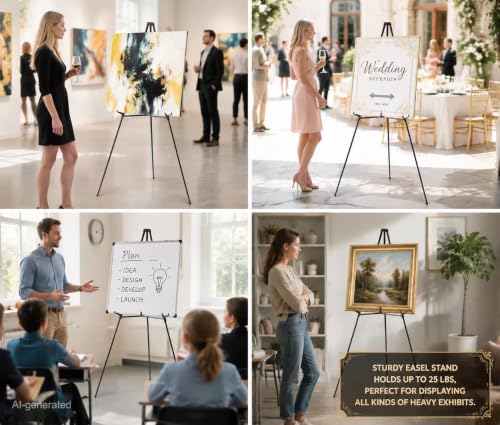 MXG 33-64"Height Adjustable Aluminum Black Display Easel for Painting,Signs - color: Black