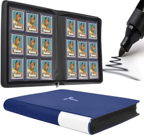Top Loader Binder 9 Pocket, Holds 360+ Cards in 3" x 4" Toploaders, Ringless 20 Double-Sided Sleeves, Side-Loading, Spine Label with Maker Pen Toploader Binder for TCG, MTG, Sports Cards - color: Navy Blue, size: 9-Pocket, Holds 360 Cards