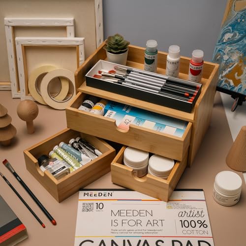 MEEDEN Bamboo Desk Organizer with Drawers: Storage Container with Shelf - color: 3 Drawers with shelf