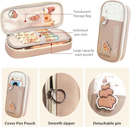 Capybara Pencil Case, Large Kawaii Pen Pouch for School and Office - style: Light Brown Capybara