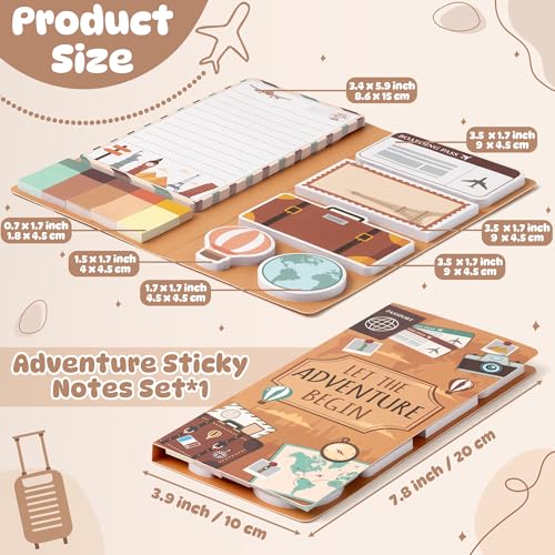 Xqumoi Let The Adventure Begin Sticky Notes Set - 550 Sheets - Travel Themed Self-Stick Notes Pads Divider Tabs Bundle Writing Memo Pads Journaling Planners Office Supplies Small Gift - color: 1pack-adventure
