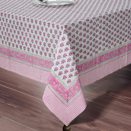 CPC Tablecloth 100% Cotton 72x190 Inch Indian Block Print Rectangle Table Cover, Pink Table Cloth for Weddings, Spring/Summer, Barbeque - Pink Sapphire - color: Pink Sapphire, size: 190" x 72" (Rectangular)