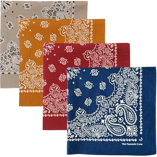 The Peacock Crew Premium Soft Cotton Bandanas Pack for Men and Women Paisley 22 x 22 inches - color: Pack of 4 Dust N Denim