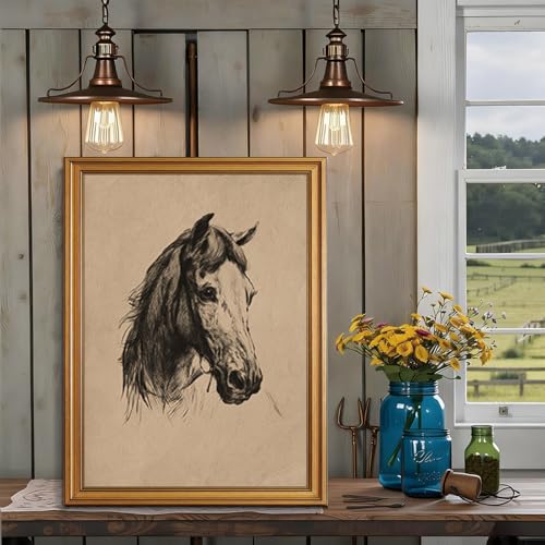 Vintage Gold Framed Wall Art Horse Portrait Canvas Prints Decor 16x24in - color: Horse head, size: 16"x24"