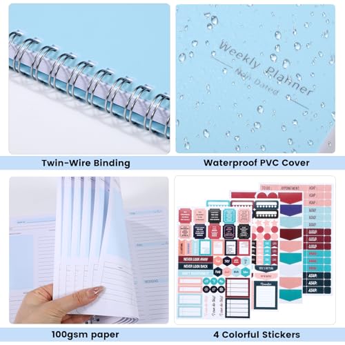 Thboxes A5 Weekly Planner Notebook, 52 Week Undated Journal for Women, Blue - color: Blue Cute