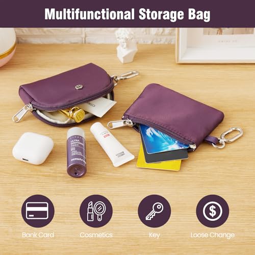Mini Dual Pouch Wristlet Wallet for Women – Zip Around wristlet Keychain Wallet with 2 Wristlets, Ideal for Dog Walking, Coffee Runs & Lunch Break Essentials (Eggplant) - color: Eggplant