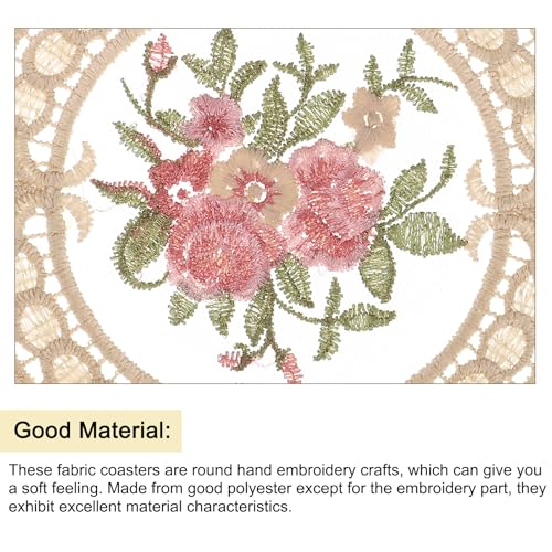 Fabric Coasters, 4pcs 4.7" - Polyester Crochet Coasters, Round Lace Embroidery Cup Mat with Floral Pattern for Wedding Party Decoration (Camel)