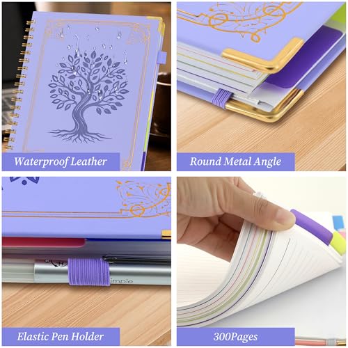 Hardcover Spiral Notebook Journal with Removable Dividers Tabs, 5 Subject Notebooks for Work School, 300 pages 8"x10" B5 leather Journal College Ruled, Cute Journal for women, Purple - color: Purple
