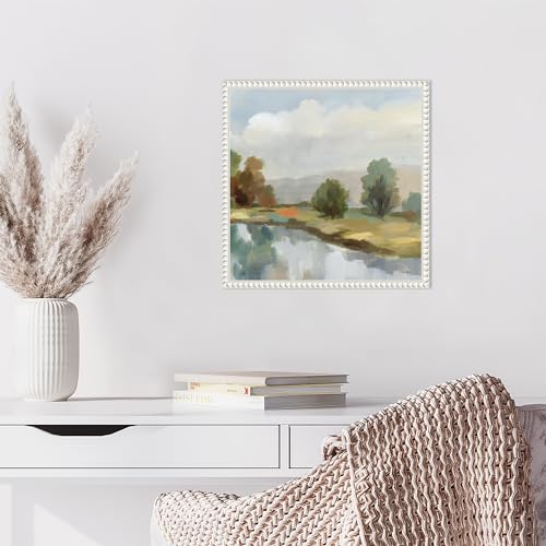 Amanti Art Framed Canvas Wall Art 16x16 River and Clouds III by Silvia Vassileva, Framed Wall Art Canvas, Landscapes Artwork, Traditional Decor, Small Poster Painting for Living Room, Bedroom, - color: Sylvie Beaded White, size: 16"L x 16"W