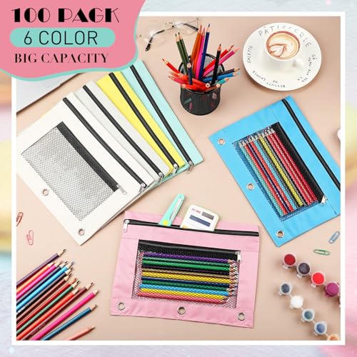 Zhehao 100 Pcs Classroom Binder Pencil Pouches, Macaron, 2 Zipper - color: Macaron, style: 2 Zipper