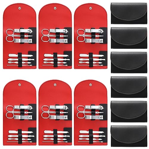 12 Set Manicure Set Bulk Mini Manicure Nail Clipper Kit 7 in 1 Stainless Steel Professional Nail Care Pedicure with Travel Portable Bag Grooming Kits for Women Men Home(Black) - color: Black
