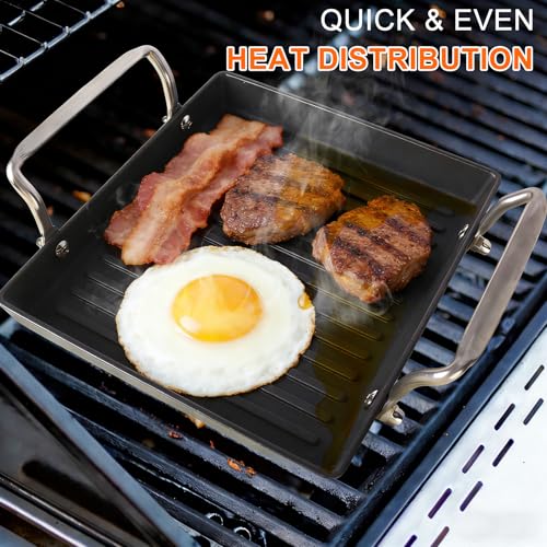 8.6 Inch Stove Top Cast Iron Grill Pan, Medium Pre-Seasoned Ribbed Skillet - size: 15.8" x 8.6" x 1"