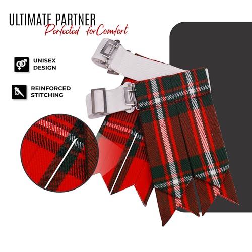 EZE Kilt Flashes for Men with Heavy Buckle Adjusters, Plain & Tartan Kilt Sock Flashes Acrylic Wool - color: Macgregor