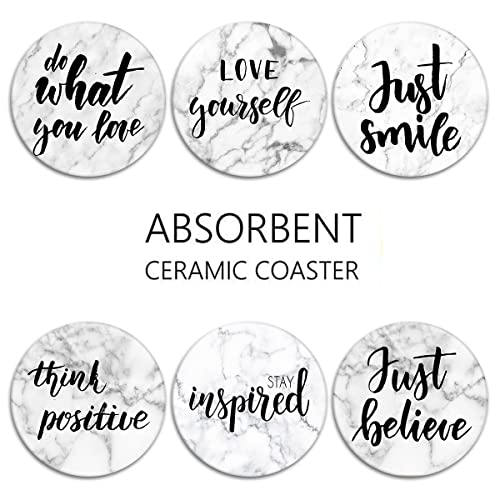 Britimes Coasters for Drinks, Set of 6, Ceramic Stone, Marble White - color: Retro 6