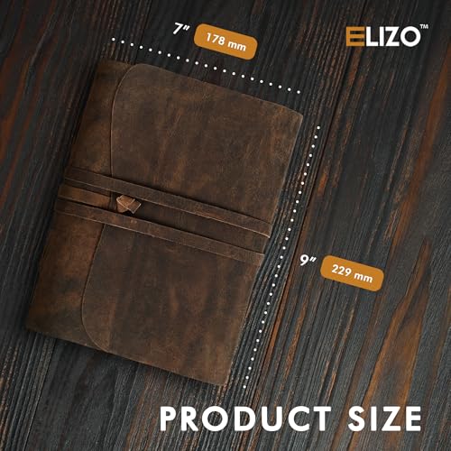 ELIZO Leather Journal Notebook Leather Bound Journal for Men Lined Writing Journals for Women, Small Travel Journal Diary Pen Gift Set (7x9) - size: 7X9 (Strap Closure)