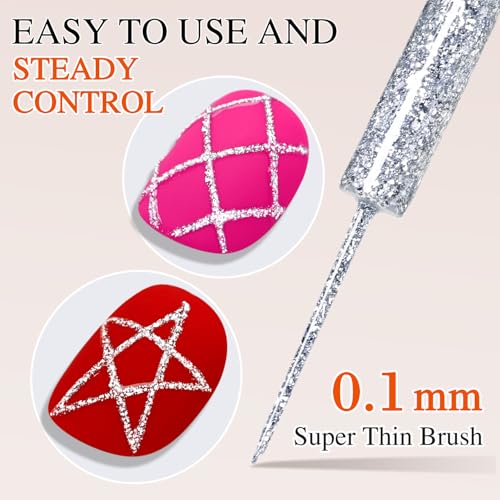 Double Rhythm 15 Ml Metallic Gel Liner Nail Art Bronze Mirror Chrome Painted Drawing Stripper 3D Effect Gel Polish (Glitter Silver-L1001) - color: Silver
