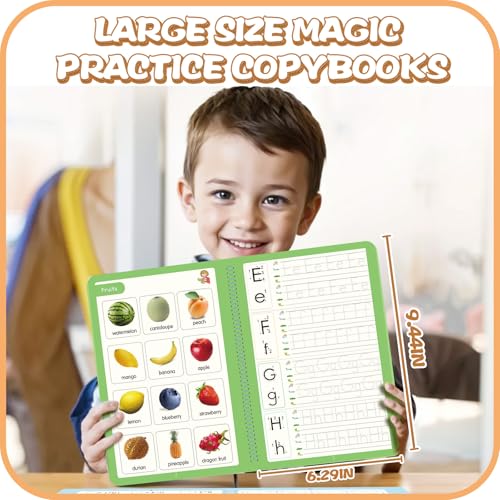 Magic Practice Copybook, Reusable Writing Practice Book, for Preschool Kids Age 3-8 Calligraphy 9.44in×6.29in(5 Books with Pens) - color: Green, size: 9.44in×6.29in