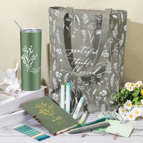 Patelai 29 Pcs Christian Bible Study Supplies for Women Teacher Inspirational Bible Journaling Kit Christian Gifts 20 oz Tumbler Tote Bag Highlighters Sticky for Friend Mom School Church(Green) - color: Green