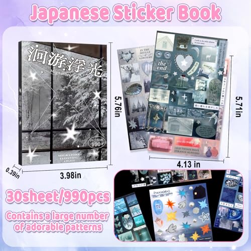 990Pcs Japanese Sticker Book for Journaling Adult, Cute Scrapbook Stickers - style: 990Pcs Grey Glimmers