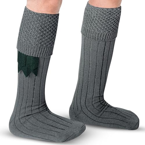 DSS KILTS-Kilt Hose, Tradional Scottish Kilt Scocks Wool Blend, Bubbled Design Kilt Socks for USA Shoe Sizes - color: Grey, size: Large