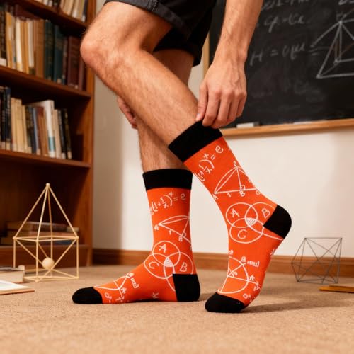 Colorful Funny Novelty Dress Socks for Men Women Teens Fathers Day Casual Fun Crazy Funky Graphic Crew Socks - color: 5 Pairs - Funny Math Space Science Astronaut Pattern Socks, size: 6-12