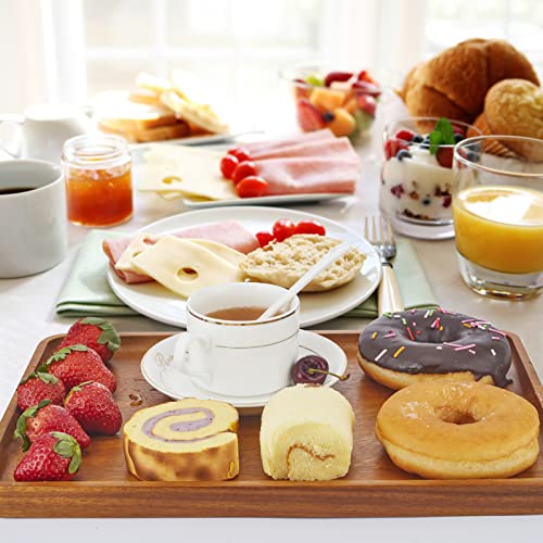 16" x12" Large Solid Acacia Wood Serving Tray Rectangular Wooden Serving Platter Natural Wooden Board for Bar Coffee Party - size: 16x12 in