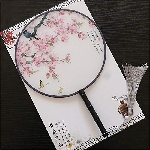 Seres Classic Round Fan,Wood Fan Rib&Semi-Transparent Silk Cloth,10+ Optional Patterns,Diameter 8.3in,团扇 (4.Birds and Butterfly) - color: 4.birds and Butterfly
