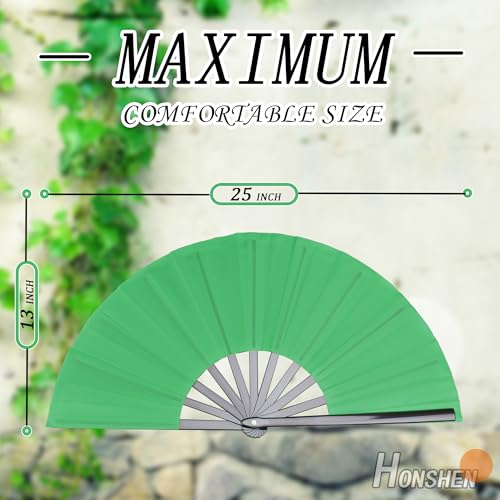 Green Folding Hand Performance Fan Nylon-Cloth Fan 13 inch (Green) - color: Green