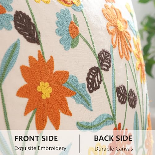 LUOYEHK Embroidered Throw Pillow Covers 18x18 Inch Set of 2 Decorative Pillow Cover Spring Summer Boho Cushion Pillowcase for Couch Sofa Bed Living Room, Orange Wildflower - color: Orange Wildflower