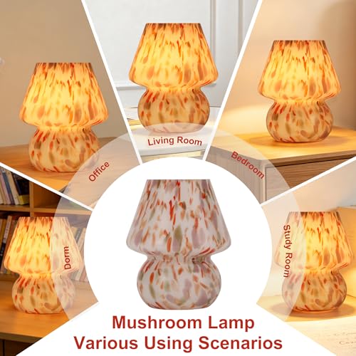 Mushroom Lamp with LED Bulb, Small Glass Bedside Lamp - color: Dusty Rose&Burnt Orange