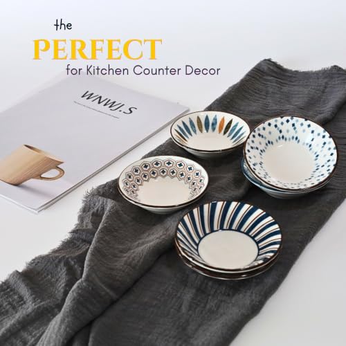 Small Bowls for Dips 3oz, Sauce Cups 3.8" Ceramic Bowl Set of 6 - color: Indigo Graffiti