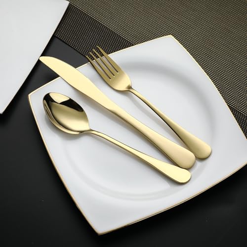 DEVICO Travel Utensils with Case, 5 Piece Portable Silverware Set for Work - color: Gold